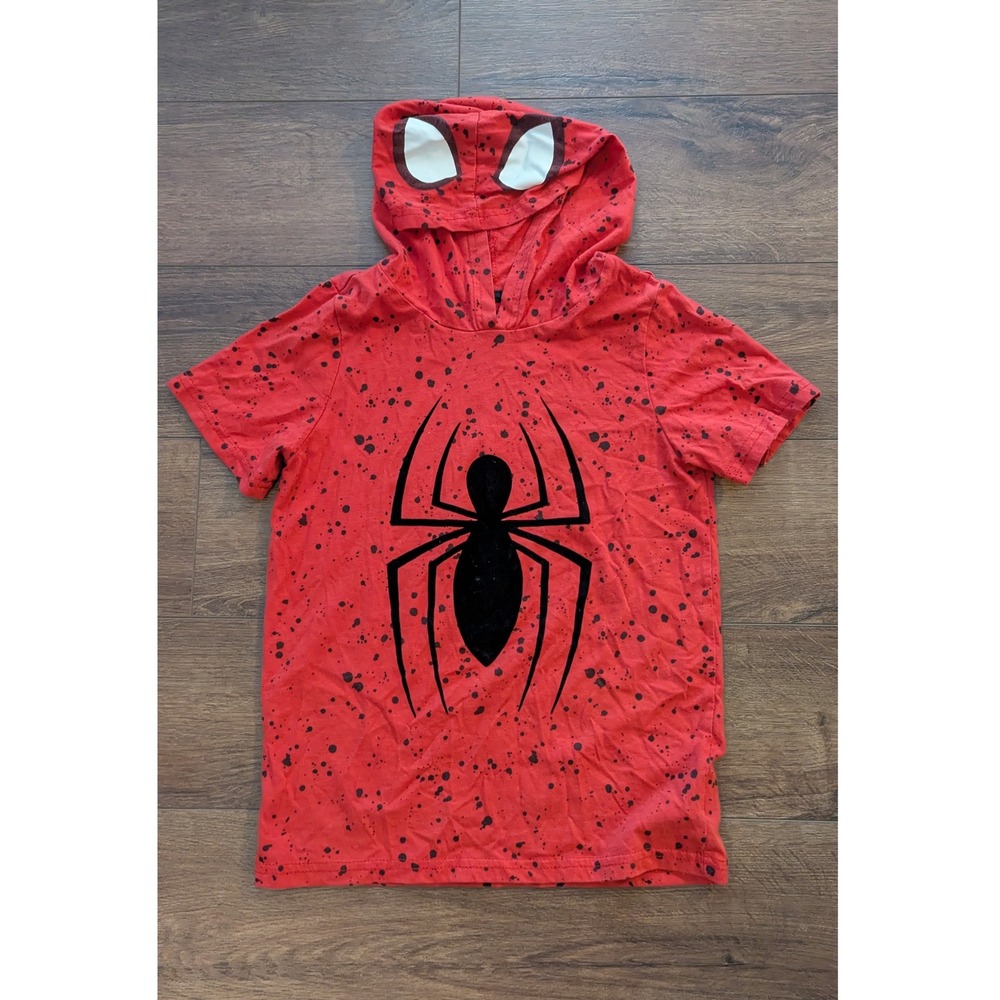 Marvel Spider-Man Kids Red Black Splatter Graphic Hoodie Mask Hood Pullover